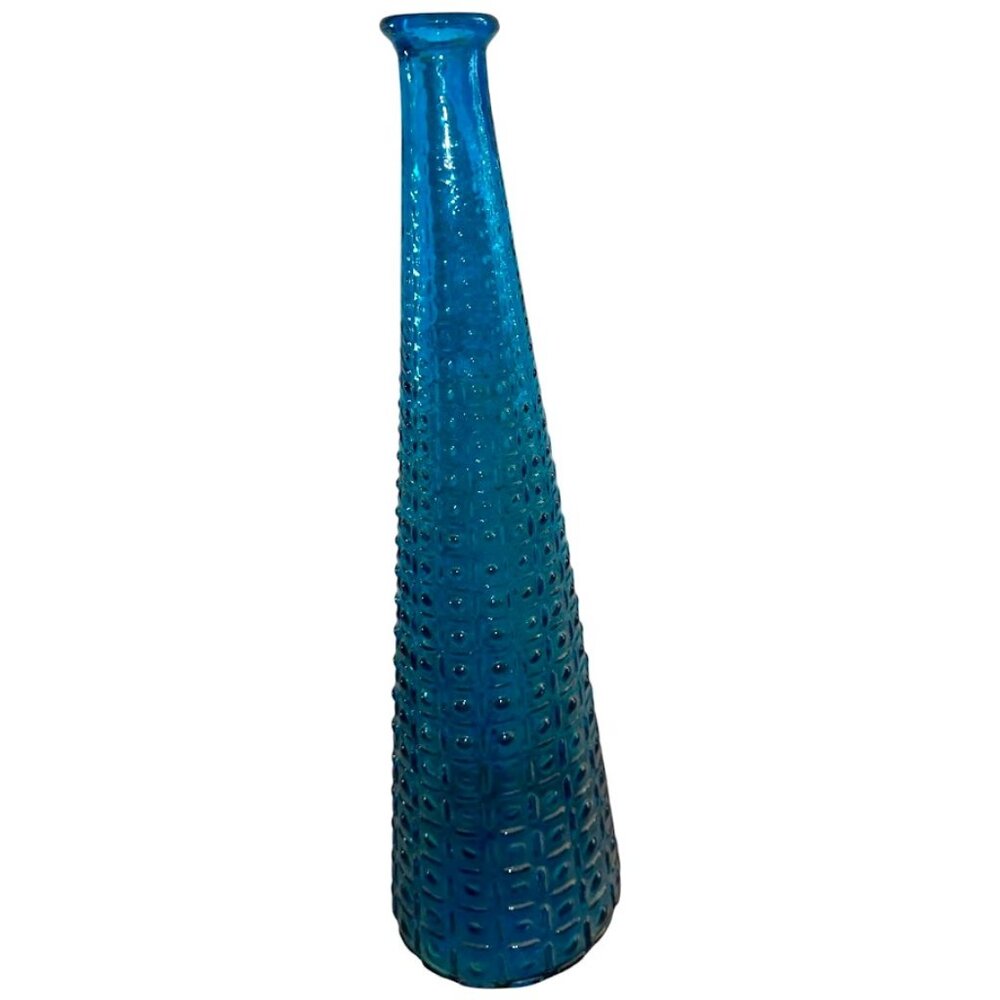 Vintage Mid Century Modern Blue Empoli Square Hobnail Genie Bottle